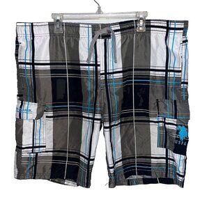 Excellent US Polo Assn Board Shorts Casual Striped Tie Up Netted Sz XXL